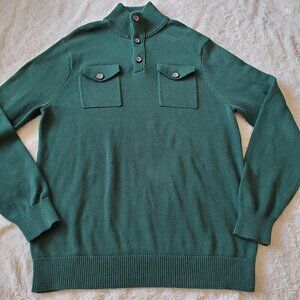 Banana Republic Long Sleeve Hunter Green Mock Neck Button‎ Up Sweater Mens Large